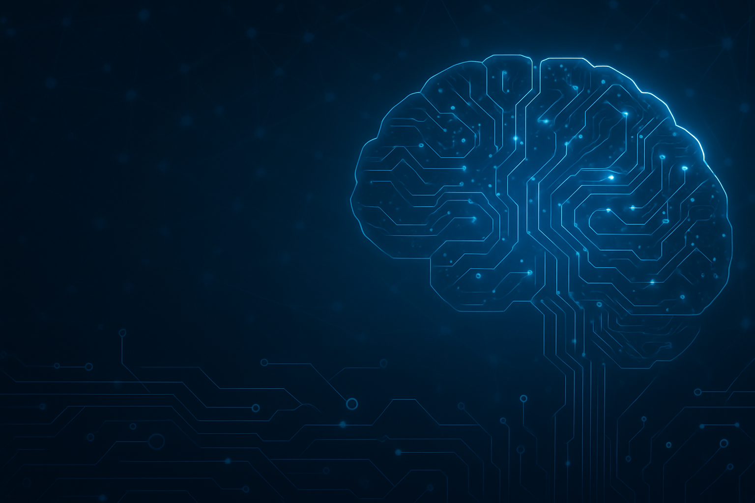 abstract digital brain with circuitry on a dark blue background